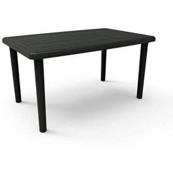 RESOL Olot Mesa Jardín y Comedor Exterior 140x90 Rectangular para 4-6 Personas con Agujero de Sombrilla | Protección UV para Uso en Patio, Terraza o Porche | Fácil Mantenimiento - Gris Antracita
