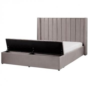 Cama Matrimonial King Size de Terciopelo Gris 160x200 cm con Reposacabezas Alto y Banco de Almacenaje