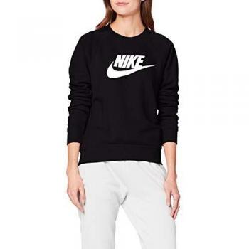 NIKE W NSW Essntl Crew FLC Hbr Long Sleeved t-Shirt, Mujer, Black/White, S
