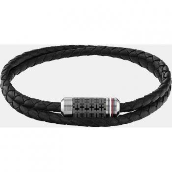 Pulsera Tommy Hilfiger Hombre Cuero Negro Trenzado y Acero Inoxidable