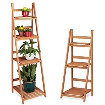 Juego de 2 Estanterías Escalera para Plantas de Interior en Madera Marrón - Relaxdays