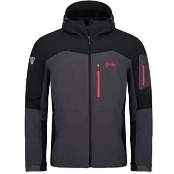 Kilpi Chaqueta Softshell Presena Negro, Gris con tejido elástico, impermeable y transpirable, capucha ajustable, múltiples bolsillos con cremallera y ajuste en puños y cintura