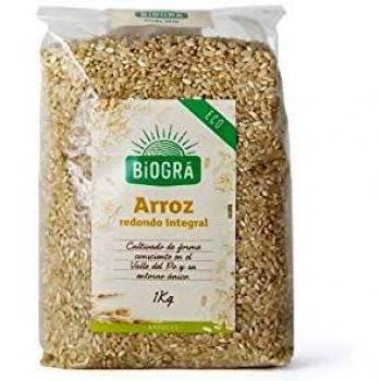 BIOGRÁ - Arroz Integral Redondo, Bajo Contenido en Grasas Saturadas y Sal, Sin Azúcares, Apto para Veganos, 1000g