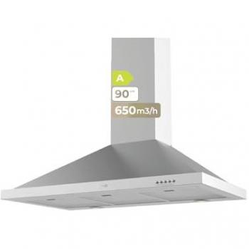 Campana Extractora Decorativa Piramidal EVVO CE26, Filtro de Aluminio 5 Capas, Ancho 90 cm, Potencia 650 m³/h, Luz LED, Filtro de Carbón Activo,
