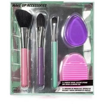 IDC Design set 3 brochas de maquillaje, esponja de silicona y limpiador de pinceles