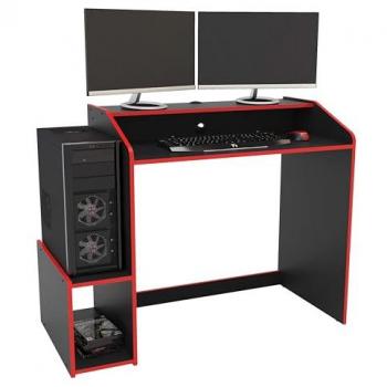Mesa Gamer Legend Moderna 116 cm Negro y Rojo con Estante y Altillo para Pantalla de Melamina