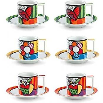 Set de 6 Tazas de Café Britto con Platillo en Porcelana Diseño Moderno 90 ml