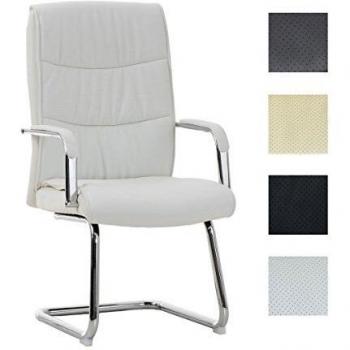 Silla de Conferencia Caro en Cuero Sintético Blanco con Estructura Metálica y Reposabrazos