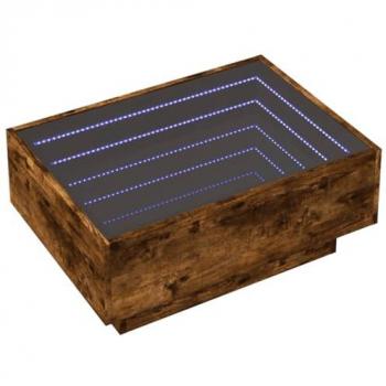Mesa de centro con LED, madera ingeniería roble ahumado, iluminación RGB, 70x50x30cm