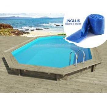 Piscina de Madera Florida Octogonal 6,57 x 4,57 x 1,31 m + Cubierta de Burbujas 180 µ + Cubierta de Invierno 280 gr/m²