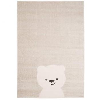 Tapete Infantil Beige/Crema con Osito Elliot, 120 x 170 cm, Alfombra Suave de Pila Corta