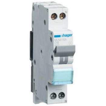 Interruptor Automático Hager serie ML 1P+N 16A Curva C 6kA MLN516A