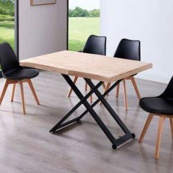 Mesa De Centro Zoe Elevable Con Tapa Irregular Roble Nordish/Negro 49-76X120x80 Cm