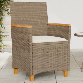 vidaXL Garden Chairs with Cushions 2 pcs Beige Poly Rattan & Solid Wood