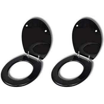 vidaXL 2X Asientos de Inodoro con Tapas de Cierre Duro MDF Negras Cuarto Baño