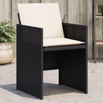 Sillas de jardín con almohadas 4 piezas negras en Polyrattan