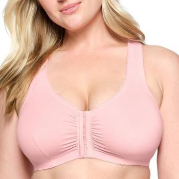 Glamorise Front Closure Cotton T-Back Comfort Bra in Soft Pink for Women 34-B/C/D