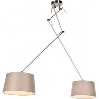 Lámpara colgante rústica de lino visón 35 cm - BLITZ II Acero, adecuada para LED, Max. 2 x 60 Watt