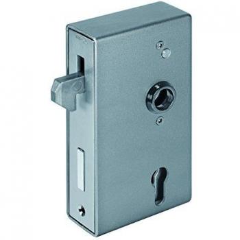 Cerradura para puerta corredera 140S DIN izquierda/derecha, medidas A40xB94xC173 mm, con picaporte de 60 mm y acabado brillante
