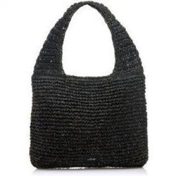 Mustang Sison Bolso de Hombro para Mujer en Rafia Trenzada Negro con Cierre de Cremallera