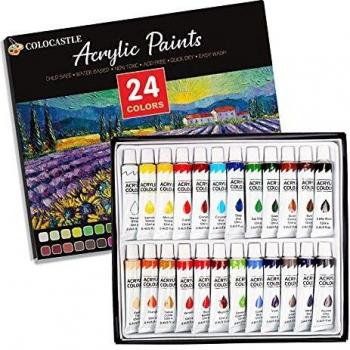 Pintura Acrilica, Set de Pinturas Acrílicas 24 Tubos x 12ml para Tela, Cerámica, Madera, Papel, Lienzos y Manualidades para Principiantes y Niño, Colores Alta Cobertura y de Secado Rápido