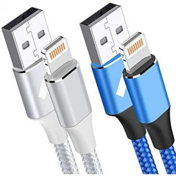 Aioneus Cables Cargador iPhone 2M Blanco y 0.5 M Azul Cable iPhone,[Certificado MFi] Cable Lightning Carga Rápida para iPhone 12 Pro Max/12 Mini/SE 2020/11/X/Xr/8/8 Plus/7/7 Plus/6/5/5S/5C, iPad,iPod