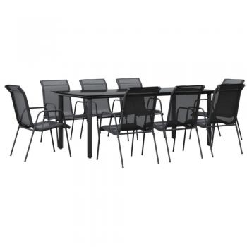 9 Piece Black Steel and Textilene Garden Dining Set