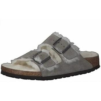 Birkenstock Arizona Shearling Mules for Women - Grey, Slim Fit