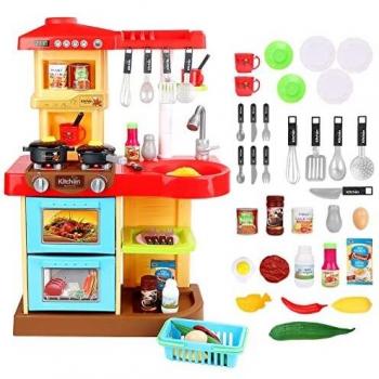 deAO Cocinita de Juguete Mi Little Chef con 30 Accesorios Incluidos, Color Rojo