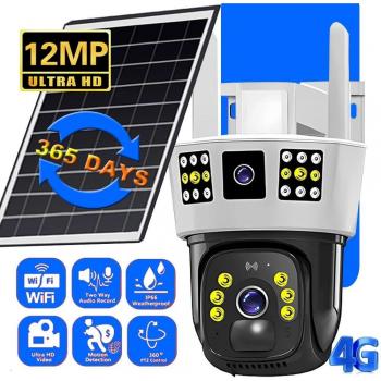 Cámara Solar 4G con SIM, Wifi, 12MP, 6K, IP Inalámbrica para Exterior, Seguridad en el Hogar, Vigilancia CCTV PTZ, Visión Nocturna y Detección Humana