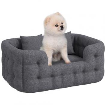 Pawhut - Cama para perros pequeños con 2 almohadas, colchón antideslizante, funda extraíble y lavable, dimensiones 70x50x30 cm, color gris