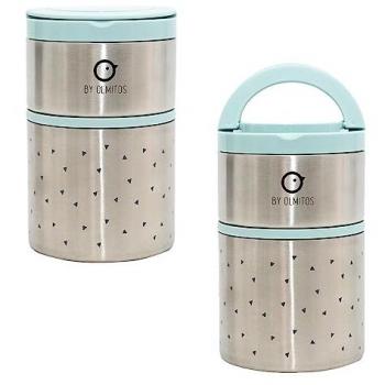 Termo Sólido Papillero Olmitos Triangles Azul 820ml, acero inoxidable, incluye asas y aro de silicona, dimensiones 11.5 x 11.5 x 17.5cm