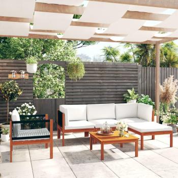 6 Piece Cream Cushion Garden Lounge Set with Solid Acacia Wood