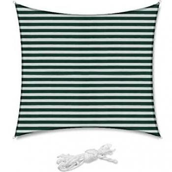 Sekey Toldo Vela de Sombra 3x3m Cuadrada HDPE Prueba de Viento, Transpirable, Protección Rayos UV, para Terraza Patio Exteriores Jardín, con Ojales y Cuerdas de Fijación, Rayas Blanco-Verde