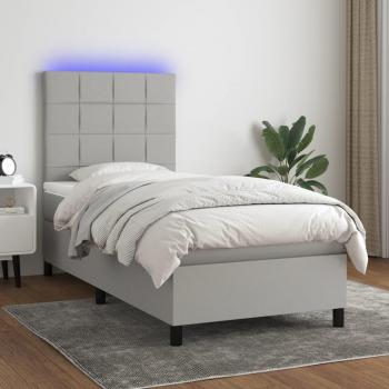 Colchón cama box spring de muelles con luces LED en tela gris claro 100x200 cm
