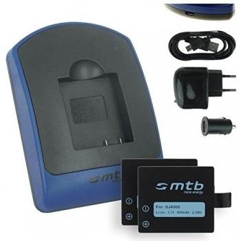 2 Baterìas + Cargador (USB/Coche/Corriente) para Qumox SJ4000, SJ5000, SJ6000 / SJCam M10 ... / Acme VR03 / Ekoo E3
