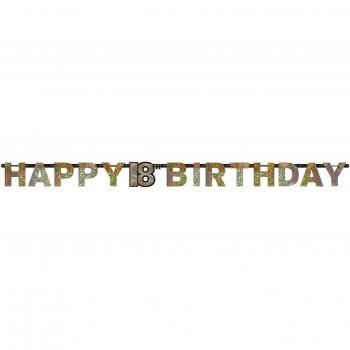 Amscan 9900553 - Banderines para 18 cumpleaños, diseño con texto en inglés, 2,4 m x 16 cm, color dorado