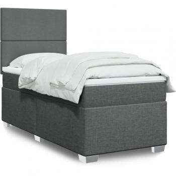 Cama box spring suave con colchón gris oscuro 80x200 cm Tela