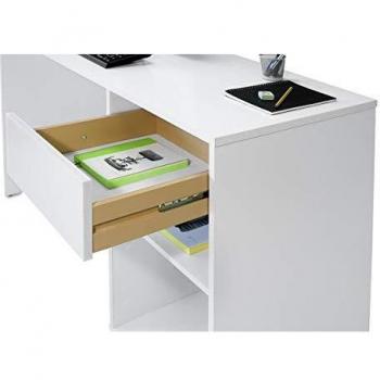 Mesa de Escritorio Oficina Serie Burgos 5010 Topkit con cajón y 2 baldas, medidas 74x100x50 cm, color blanco