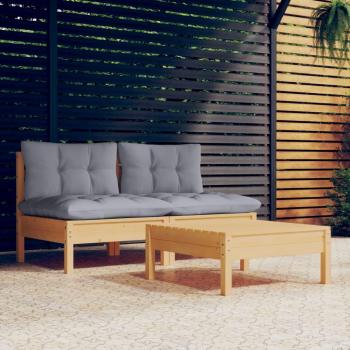 Juego de muebles de jardín 3 piezas con cojines, fabricado en madera de pino