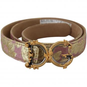Dolce & Gabbana Rose Pink Jacquard DG Logo Gold Metal Buckle Belt - 75 cm / 30 Inches