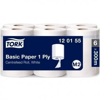 Tork 120155 toallitas de papel estándar para el sistema dispensador M2 / papel estable de 1 capa en blanco, 6 x 300 metros