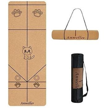 Anweller Esterilla Yoga Corcho, Colchoneta Yoga Ecológica Hecha de Material Natural, Esterilla Deporte Antideslizante para Músculos Abdominales, Yoga Mat con Correa de Transporte y Bolsa