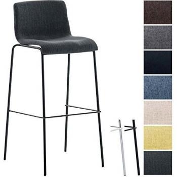 Taburete Bar Hover Tapizado en Tela con Respaldo y Base de 4 Patas Metálicas, Color Gris Oscuro y Negro
