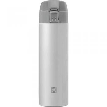 ZWILLING THERMO Botella Térmica de Viaje 0,45 L con Aislamiento de Doble Pared y Cierre de Seguridad, Altura: 22,8 cm - Gris y Blanco