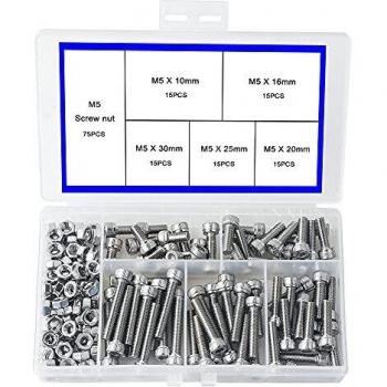 newlng M5 Tornillos de Cabeza Hexagonal de Acero Inoxidable 304 Tornillos con Tuerca Allen Tornillos y Tuercas Caja de Combinación 150pcs