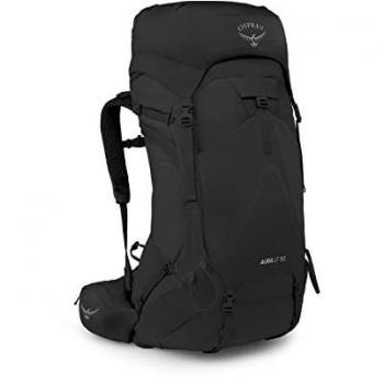 Mochila Osprey Aura AG LT 50 para mujer, capacidad de 50 litros, sistema de suspensión Anti-Gravity, diseño ergonómico, ajuste M-L, color negro, ideal para excursiones