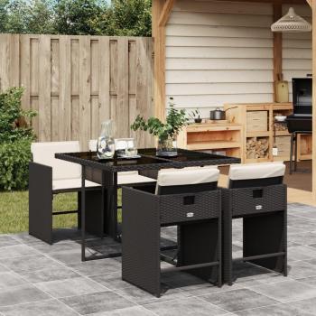 5-Piece Black Poly Rattan Garden Dining Set with Cushions