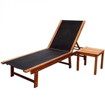 vidaXL Tumbona de Jardín con Mesita de Madera de Acacia Marrón Textilene Negro