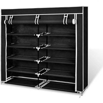 vidaXL Fabric Shoe Cabinet with Cover 115 x 28 x 110 cm Black
